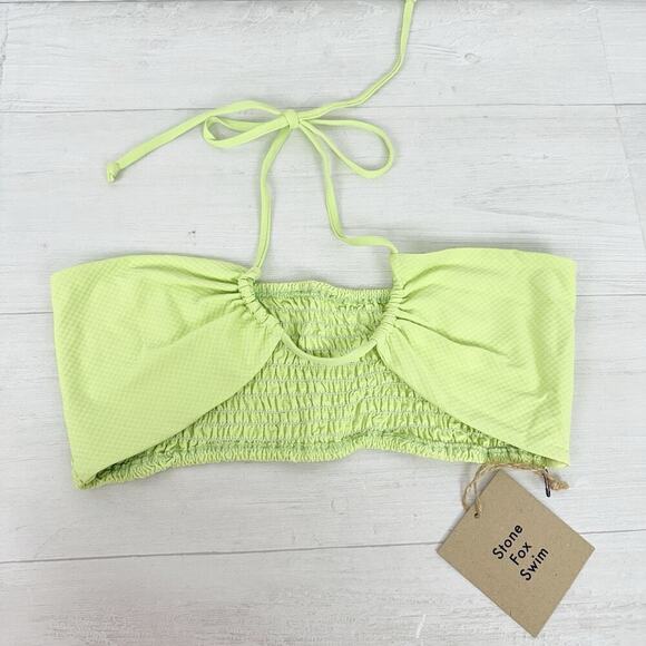 Stone Fox Swim Free People Meadow Top Size L Butterfly Pique Halter Green Beach - Picture 4 of 14